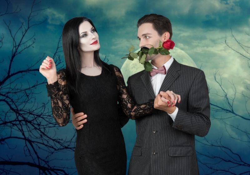 A Couple Wearing Black Halloween Costume | creative couple costume ideas
