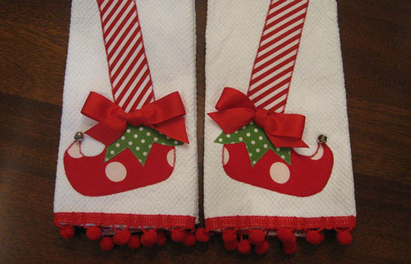 elf shoes | christmas tea towels