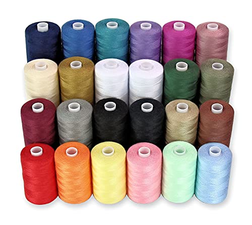 SEWING AID All Purpose Polyester Sewing Threads in 24 Assorted Colors, 1000 yds Each Spool
