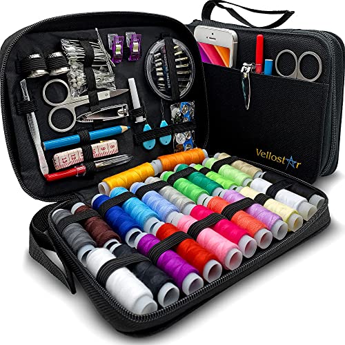 Travel Sewing Kit for Adults & Kids - Mini Size, Beginner Emergency Needle  and Thread Kit w/Scissors, Thimble, Tape Measure, Thread Tape and Clips -  Sewing Supplies and Accessories(Black)