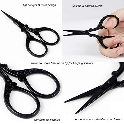BIHRTC 3.6 Inch Black Scissors Sharp Tip Stainless Steel Scissors Small  Sewing Scissors Embroidery Scissors for DIY Sewing Art Work Cross Stitch  Household Needlepoint Scissors