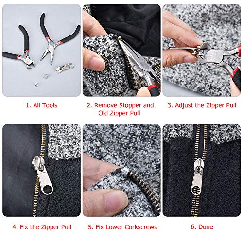 197 Pcs Zipper Repair Kit, Replacement Zip Slider Zipper Replacement With 2  Mini Pliers, For Garment, Bag, Jackets, Tents, Luggage A A