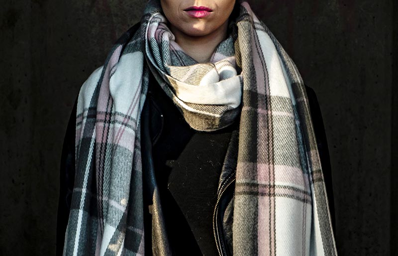 woman in black and white scarf | easy sewing projects for beginners
