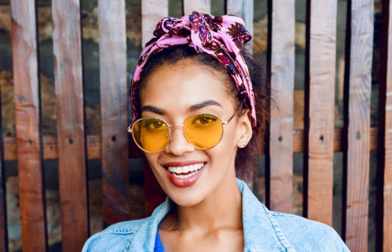close portrait young mixed student girl | head wraps headband