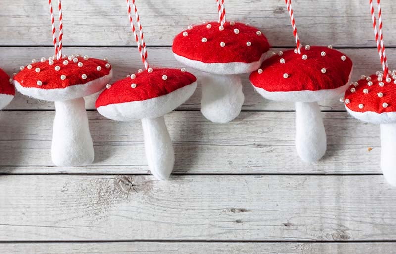 felt handmade christmas ornaments mushrooms | christmas ornaments to sew
