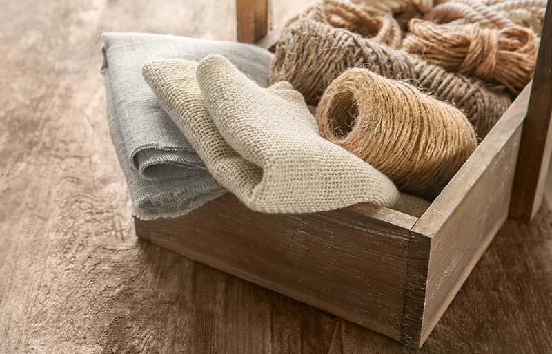 hemp cloth rope crate on wooden | fabric stash management