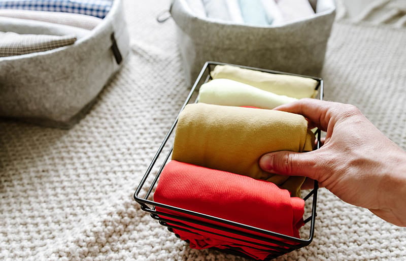 organizing clothes folding stuff basket boxes | fabric stash management
