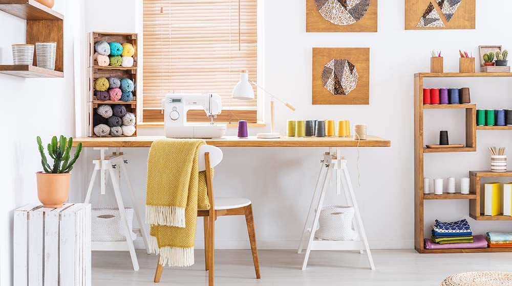 real photo colorful room interior desk | Sewing Room Organization Hacks For Hassle-Free Sewing | Featured
